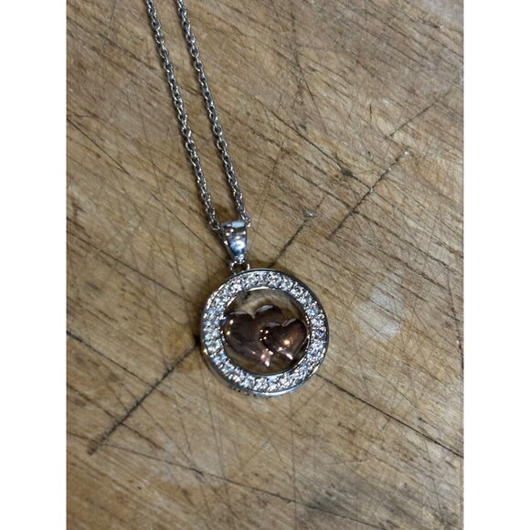 Fine Silver Plated Heart Pendant Necklace With Two-Tone Design & Crystal Accents - Picture 8 of 11